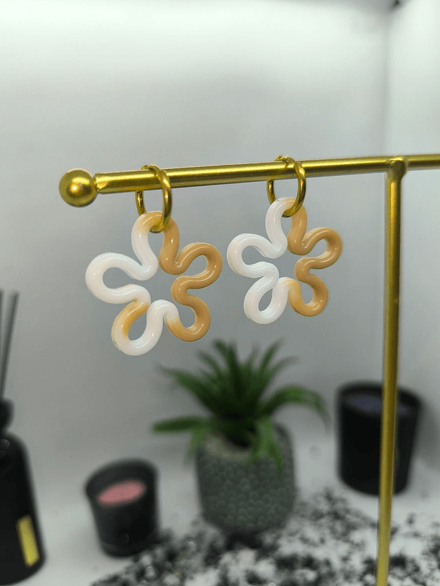 Pampilles interchangeables FLORA bicolore beige et blanc 