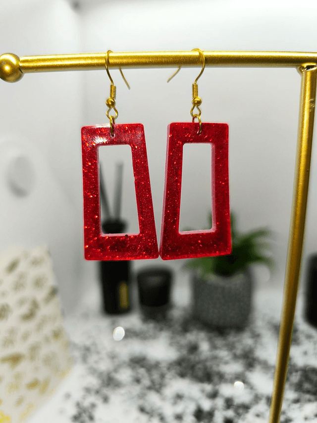Boucles d'oreilles rectangle rouge pailletté 