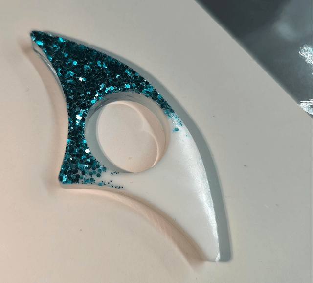 Bague de lecture bicolore bleu turquoise pailleté et blanc 