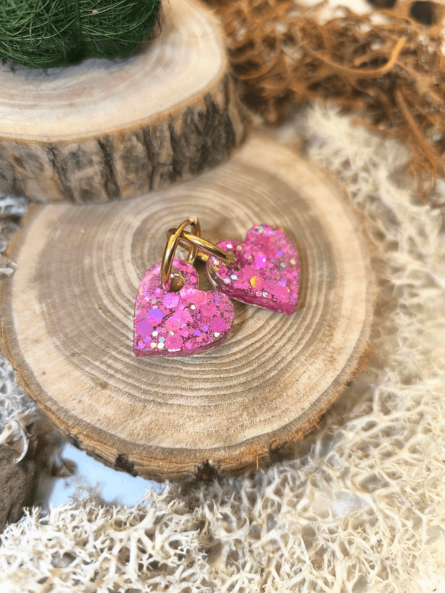Pampilles interchangeables coeur rose pailletté holographique 