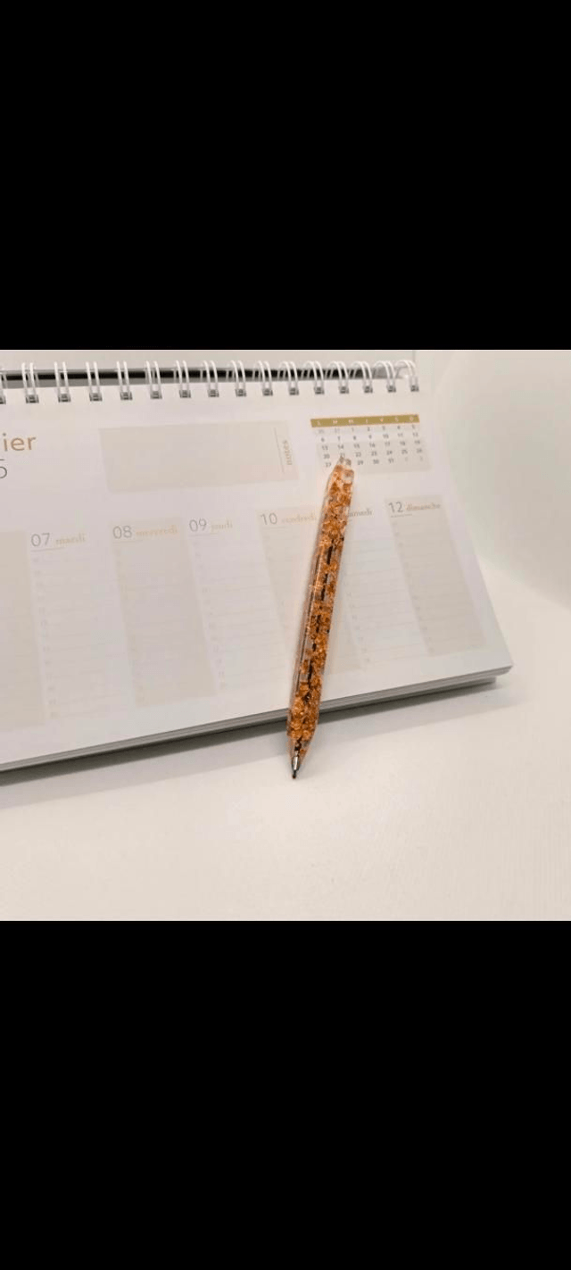 Stylo bille feuille bronze (couleur noir)