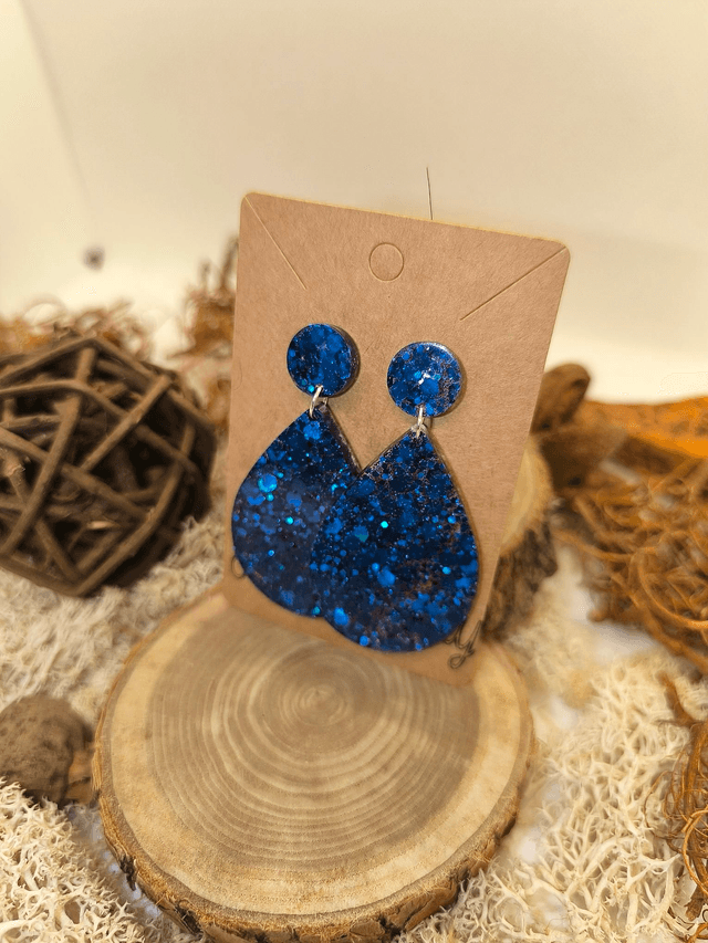 Boucles d'oreilles grande goutte bleu nuit pailleté 