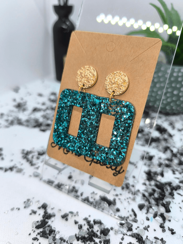 Boucles d'oreilles rectangle (large) paillettes bleu turquoise 