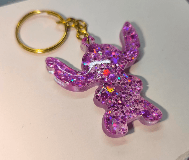 Porte clés Stitch rose pailletté 
