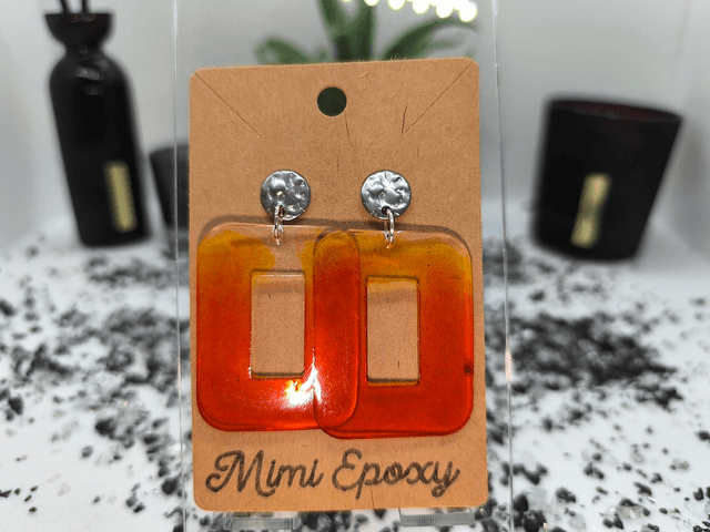 Boucles d'oreilles rectangle (large) orange fumé 