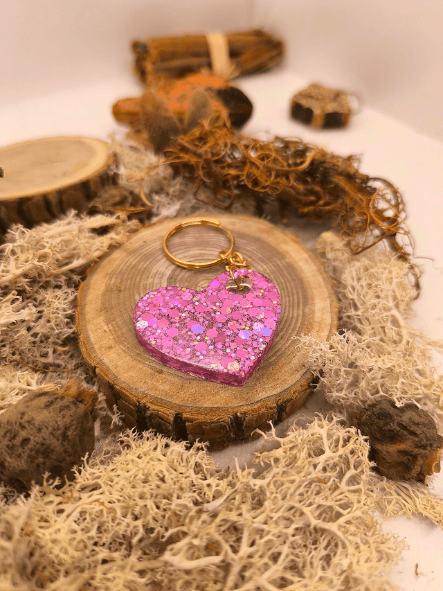 Porte clés rose pailletté holographique 