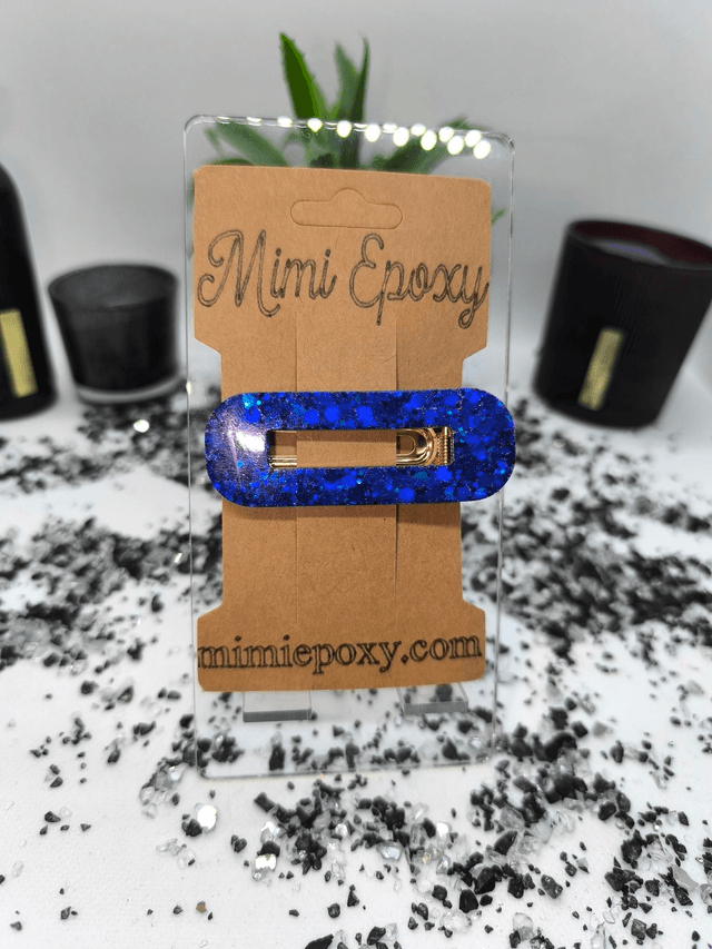 Barrette à cheveux rectangle bleu nuit intense pailleté 