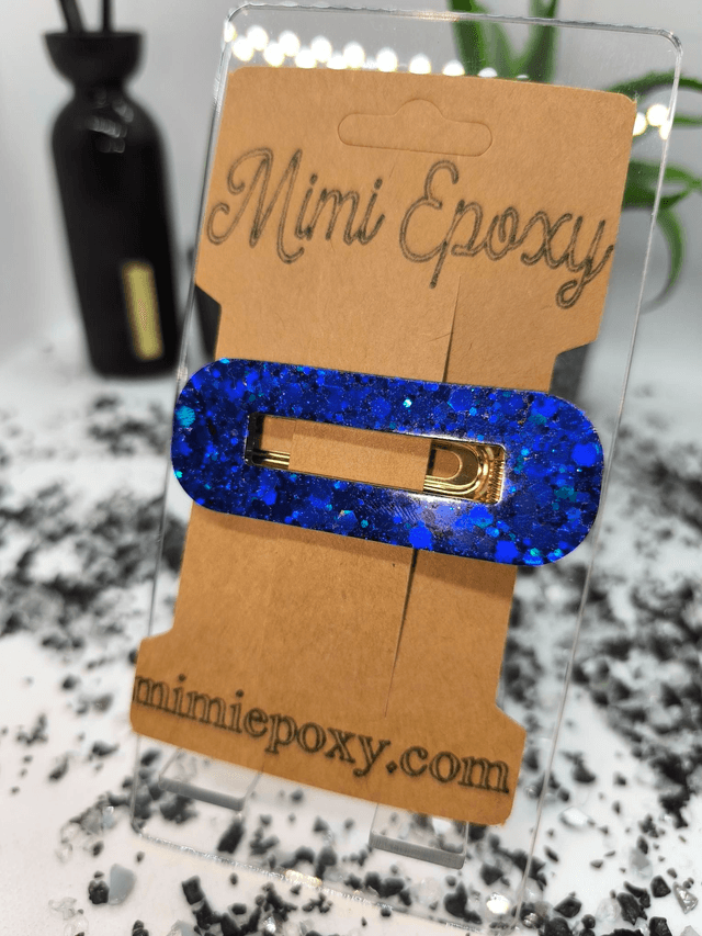 Barrette à cheveux rectangle bleu nuit intense pailleté 