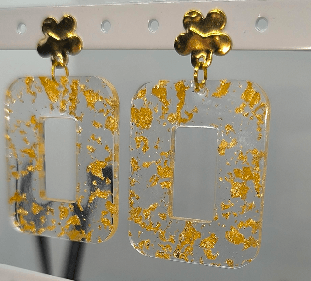 Boucles d'oreilles rectangle (large) feuilles d'or 