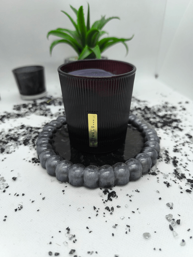 Plateau rond bubble noir et blanc nacré 