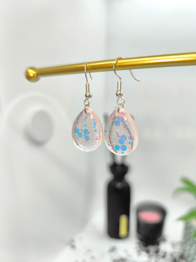 Boucles d'oreilles goutte transparent holographique rose 