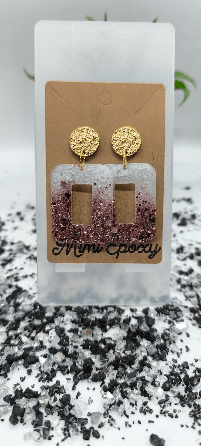 Boucles d'oreilles blanc nacré paillettes rose 