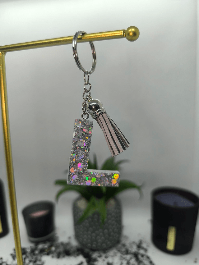 Porte clés initiale "L" argenté holographique 