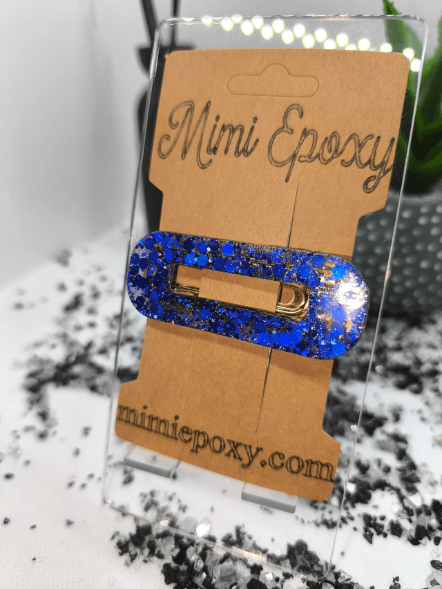 Barrette à cheveux rectangle bleu nuit transparent pailletté 