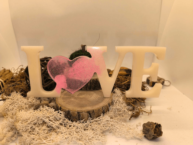 Décoration "LOVE" beige et rose pailletté 
