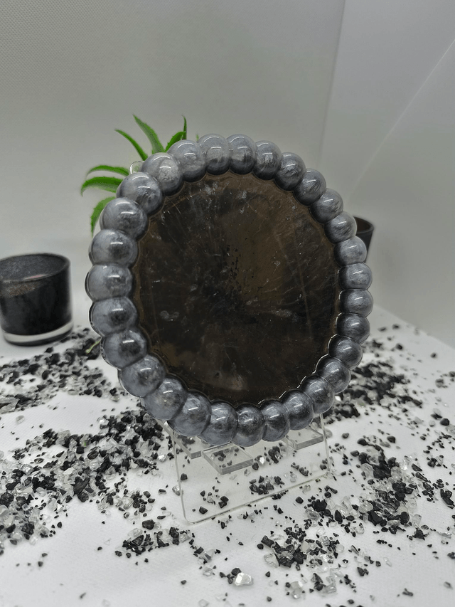 Plateau rond bubble noir et blanc nacré 
