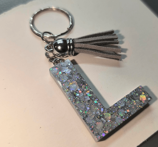 Porte clés initiale "L" argenté holographique 