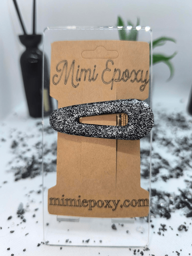 Barrette à cheveux triangle noir pailleté argenté 