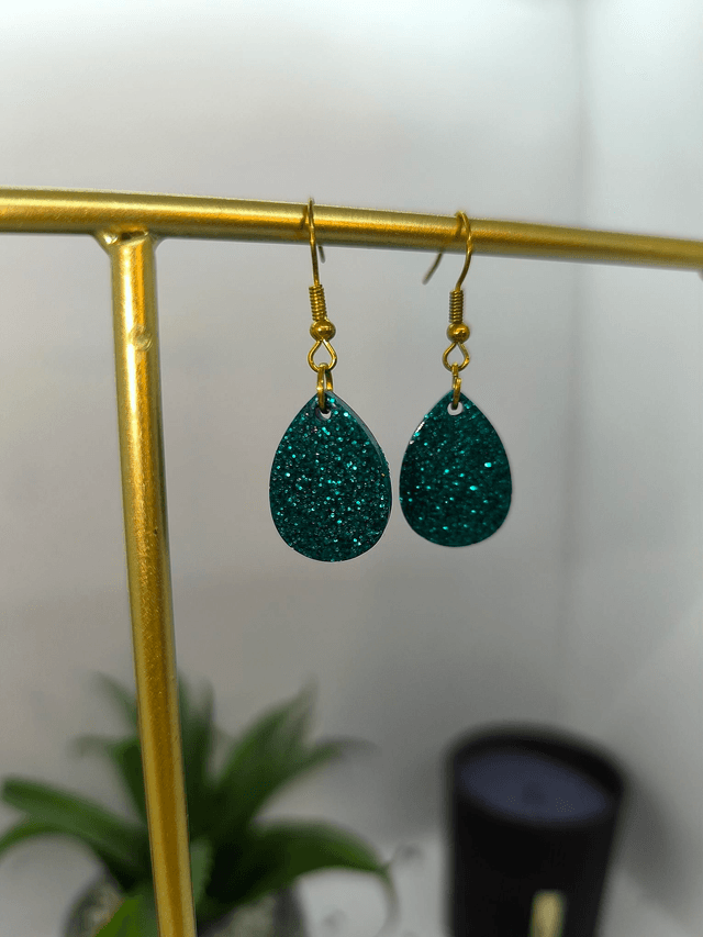 Boucles d'oreilles goutte bleu canard pailleté 