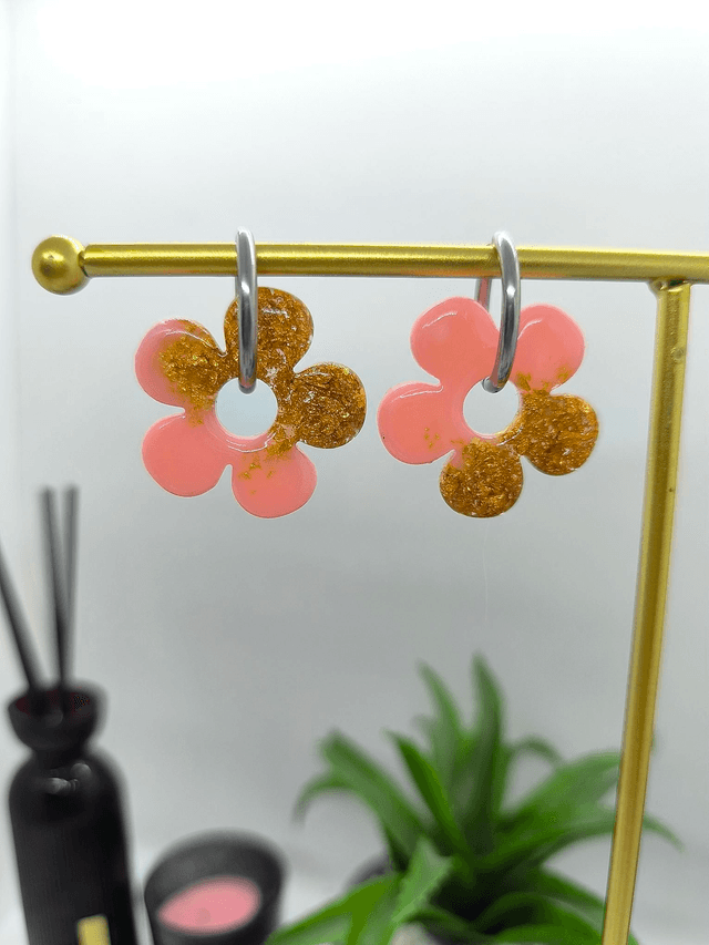 Pampilles interchangeables BORA bicolore rose et feuilles d'or 