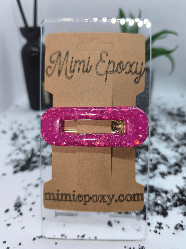 Barrette à cheveux rectangle rose pailletté 