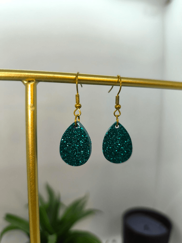 Boucles d'oreilles goutte bleu canard pailleté 