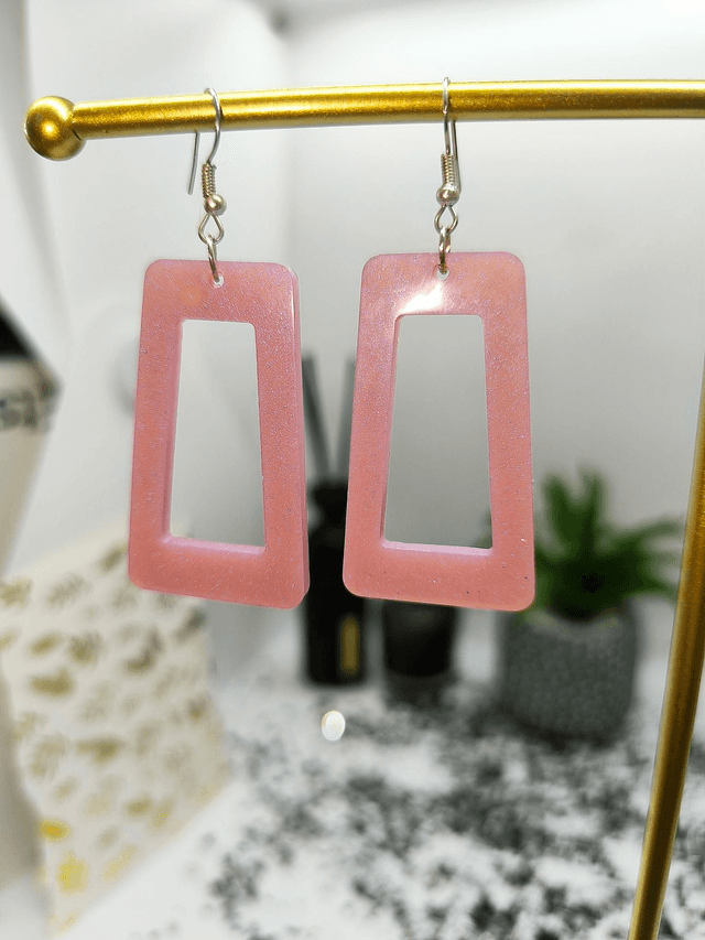 Boucles d'oreilles rectangle rose nacré 