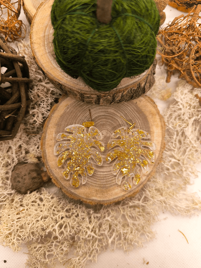 Boucles d'oreilles Monstera feuilles d'or 