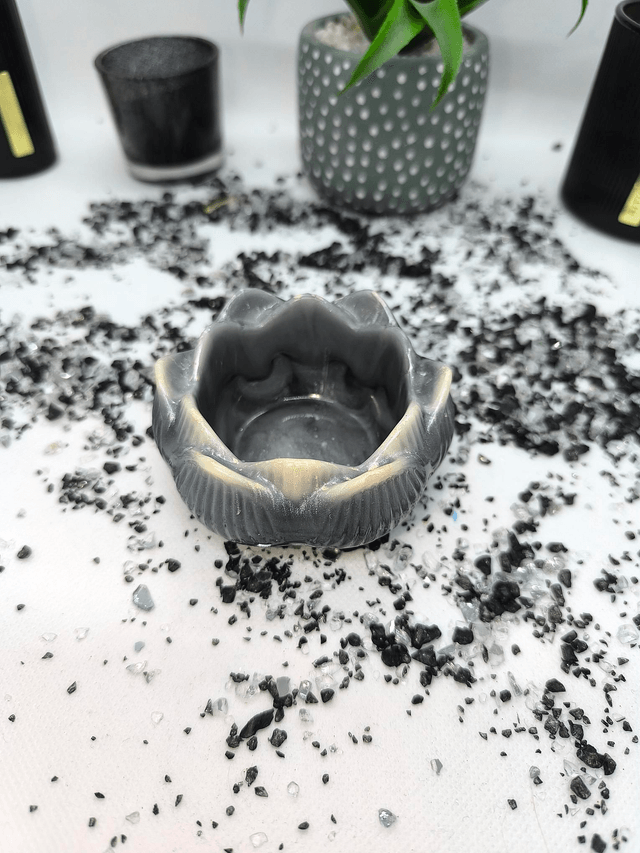 Bougeoir fleur de lotus blanc nacré et gris 