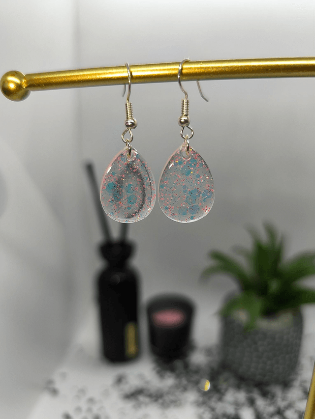 Boucles d'oreilles goutte transparent holographique rose 