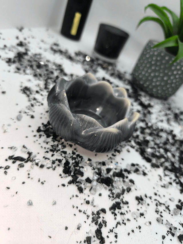 Bougeoir fleur de lotus blanc nacré et gris 