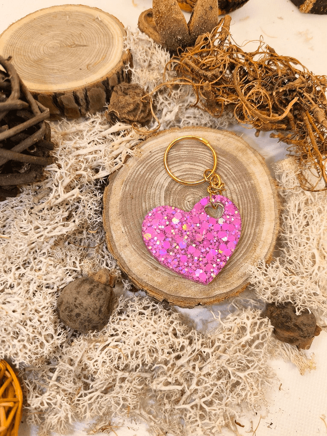 Porte clés rose pailletté holographique 
