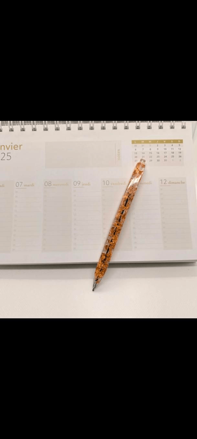 Stylo bille feuille bronze (couleur noir)