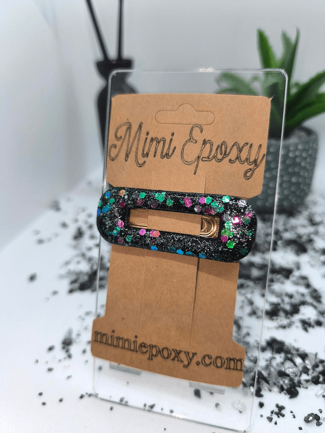 Barrette à cheveux rectangle noir holographique 