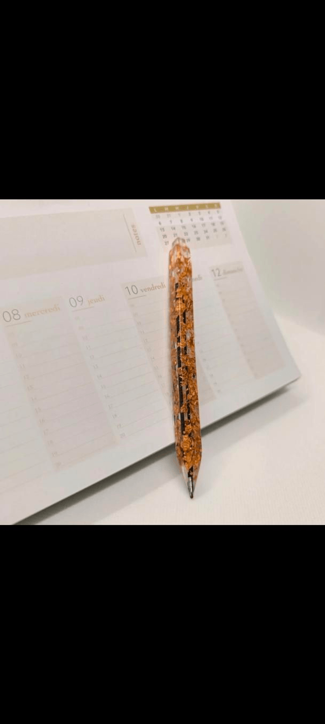 Stylo bille feuille bronze (couleur noir)