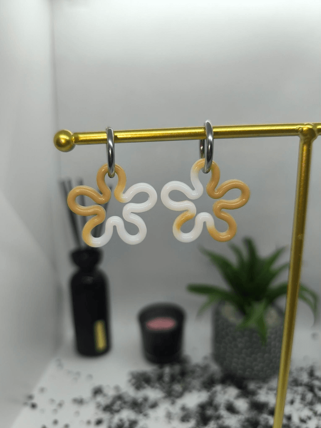 Pampilles interchangeables FLORA bicolore beige et blanc 