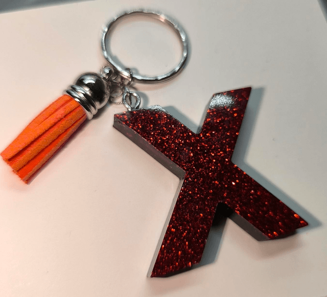 Porte clés initiale "X" rouge pailletté 