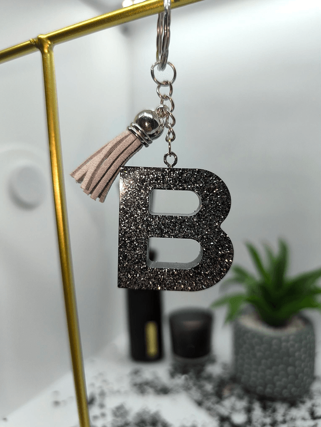 Porte clés initiale "B" noir pailleté 