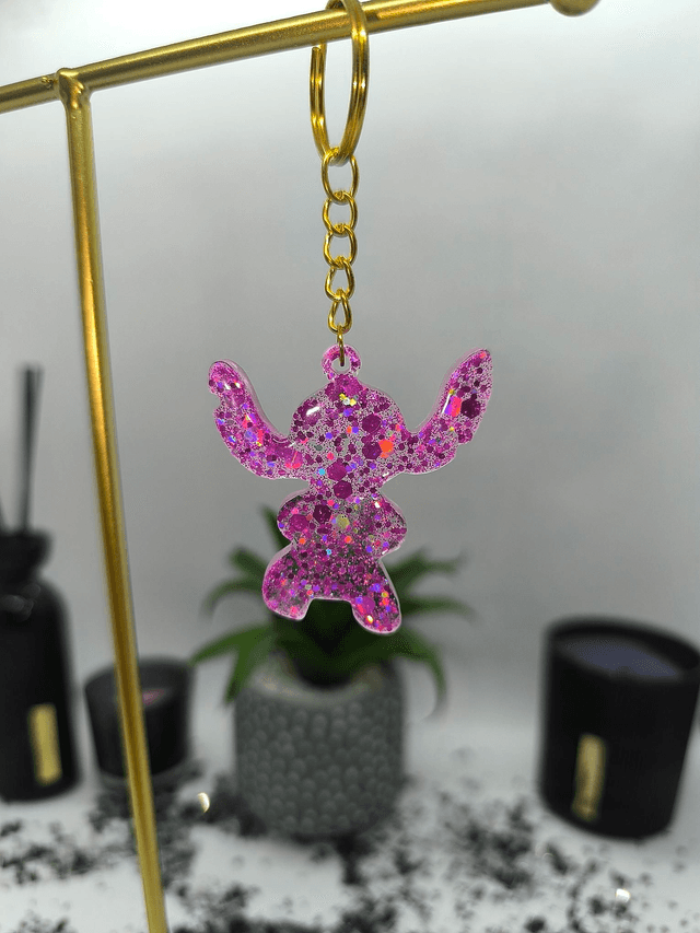 Porte clés Stitch rose pailletté 
