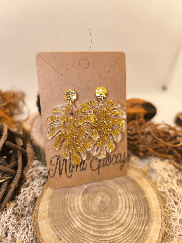 Boucles d'oreilles Monstera feuilles d'or 