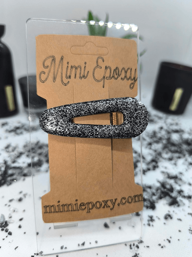 Barrette à cheveux triangle noir pailleté argenté 