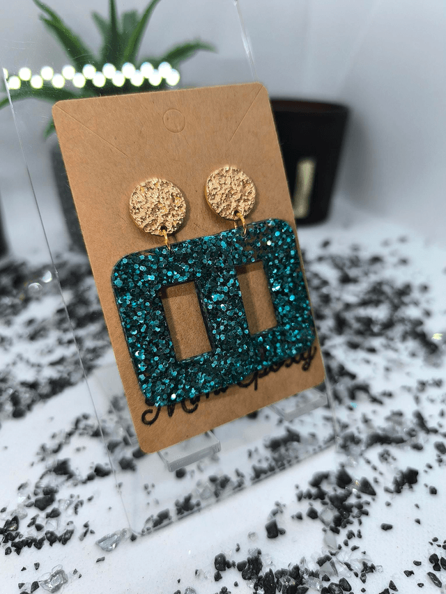 Boucles d'oreilles rectangle (large) paillettes bleu turquoise 