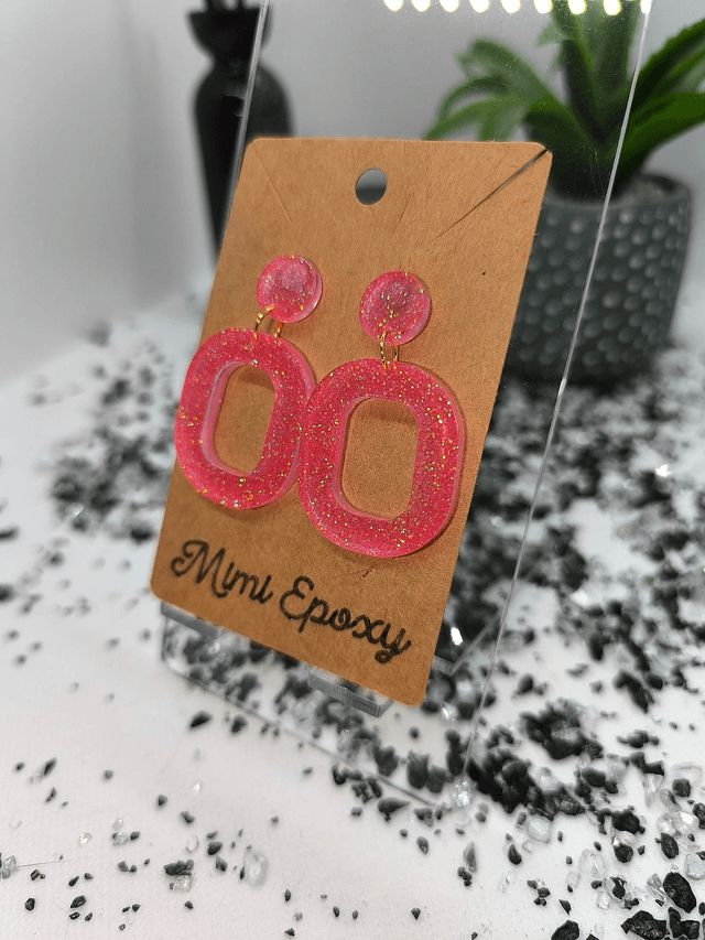 Boucles d'oreilles ovale rose pailletté 
