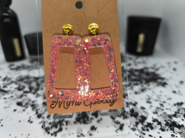 Boucles d'oreilles rectangle holographique framboise 