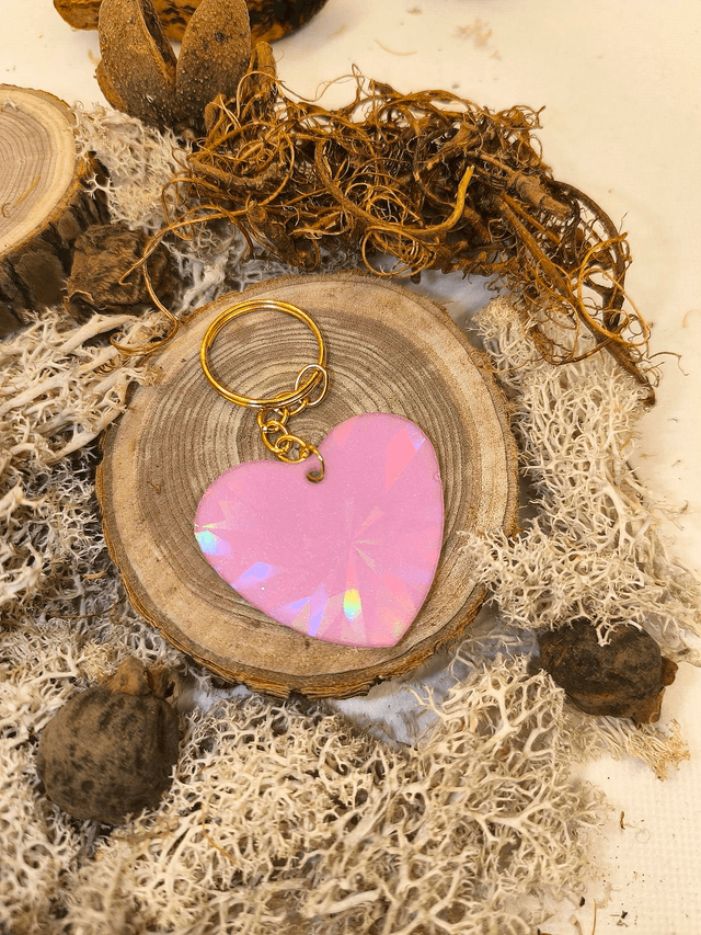 Porte clés holographique rose nacré 