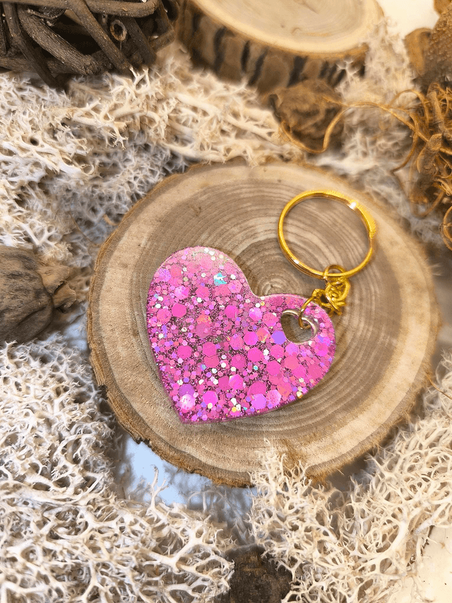 Porte clés rose pailletté holographique 