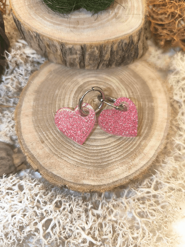 Pampilles interchangeables coeur rose pailletté 