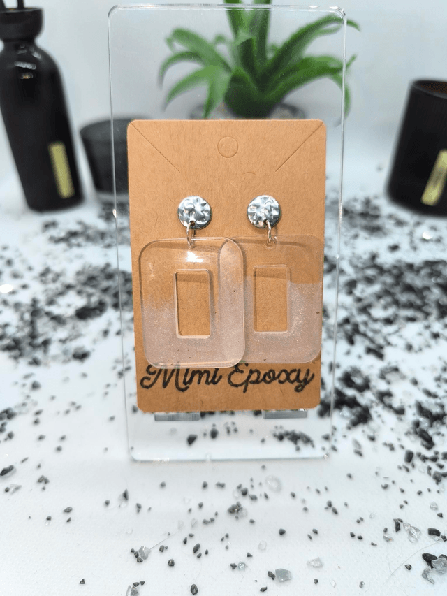 Boucles d'oreilles rectangle (large) blanc nacré fumé 