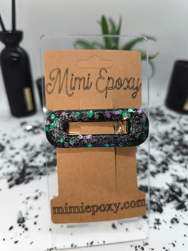 Barrette à cheveux rectangle noir holographique 