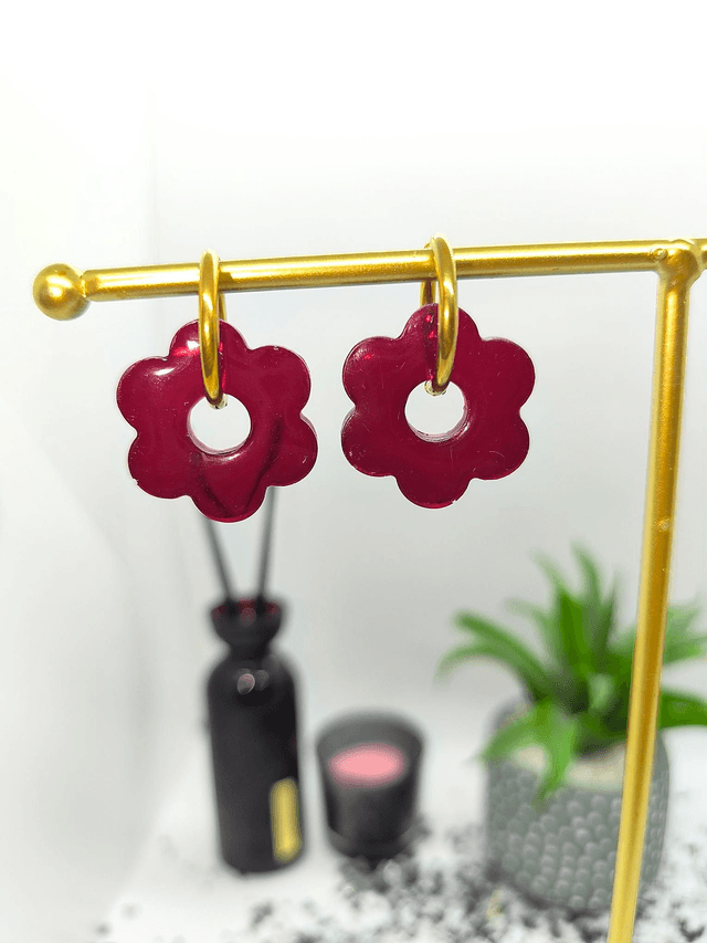Boucles d'oreilles fleur/créole rouge bordeaux 